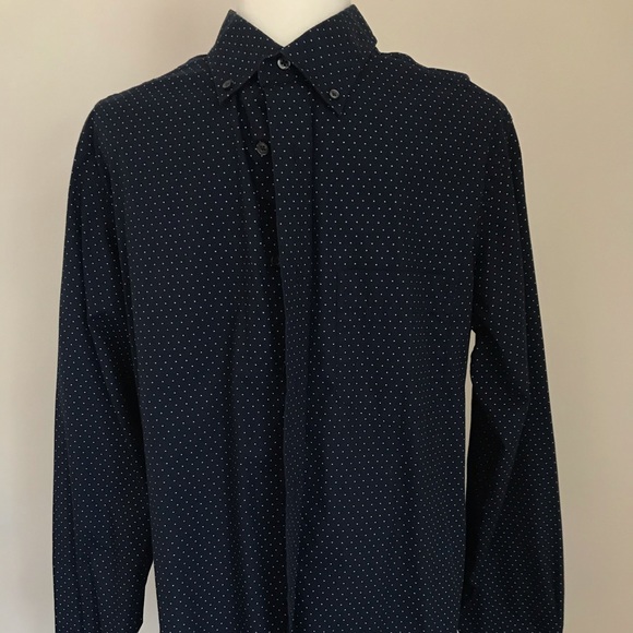 Blue and white polka dot button down - Picture 2 of 3